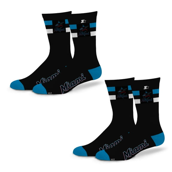 Unisex Starter Miami Marlins Team Color 2-Stripe 2-Pack Crew Socks Set
