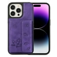 thumbnail image 2 of ELEHOLD for iPhone 13 Pro Case PU Leather 2-in-1 Multi-Functional with Magnetic Detachable Card Holder Leaf Pattern Drop Protection Shockproof Wallet Case Compatible with Mag Safe,purple, 2 of 9