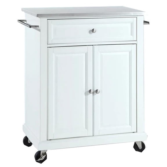STAINLESS STEEL TOP PORTABLE KITCHEN CART/ISLAND IN WHITE FINISH