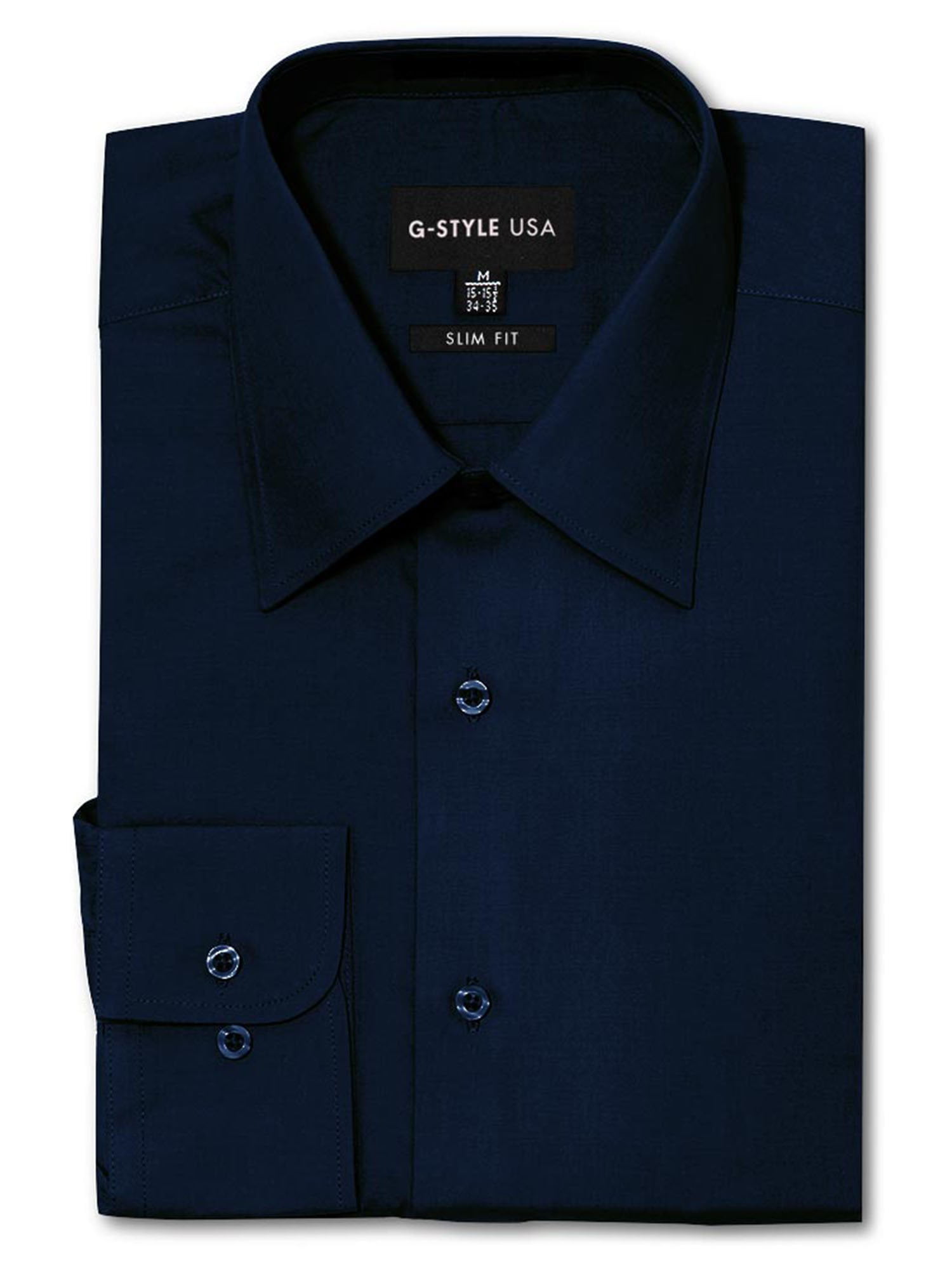 G-Style USA - G-Style USA Men's Slim Fit Long Sleeve Dress Shirt - Navy ...