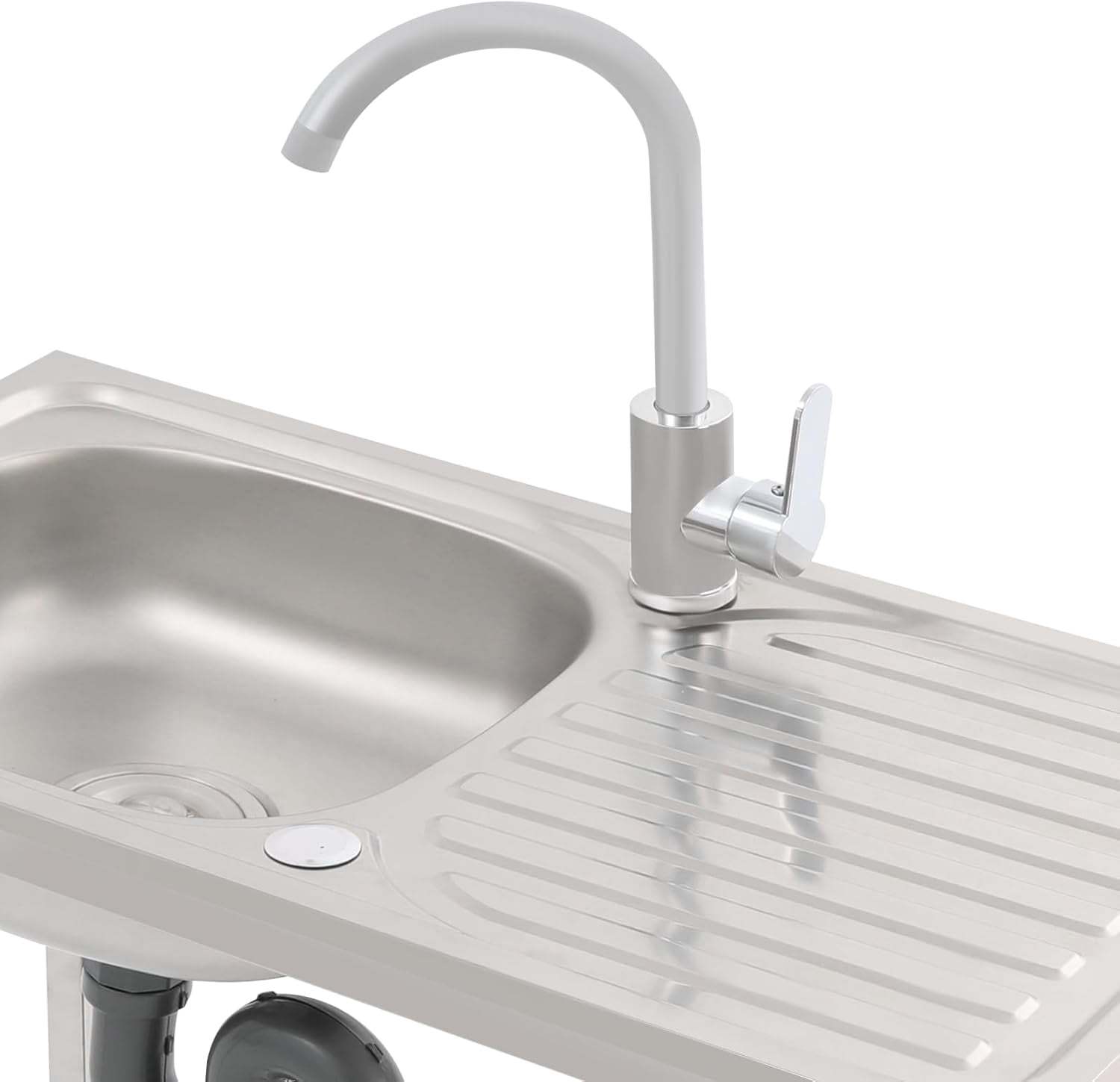 Stainless Steel Utility Sink, 29.5*15.7*29.5 in Free Standing Single Bowl Kitchen Sink with Hot and Cold Faucet & Storage Shelf, Indoor/Outdoor Washing Hand Basin Station for Restaurant
