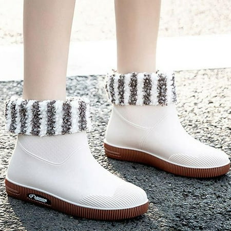 

iLUGU Winter Boots Rainshoes Women Short Tube Plush Thermal Water Shoes Students Daily Waterproof Shoes Fashion Women Warm Rain Boots