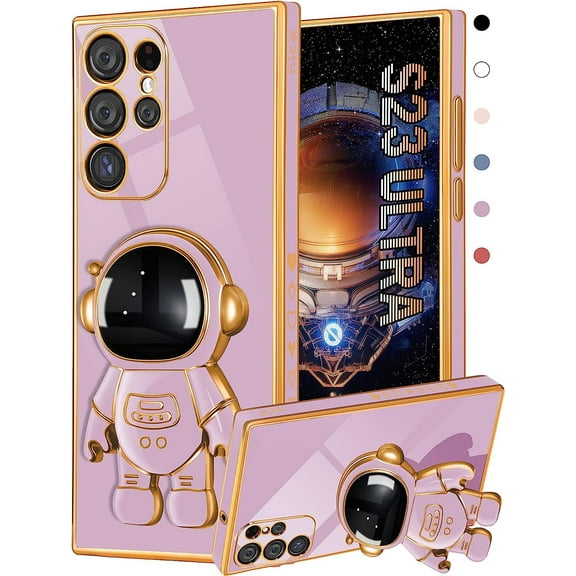 for Samsung Galaxy S23 Ultra Case Astronaut Cute for Women Girls Girly Unique Purple Phone Cases with Astronaut Hidden Stand Kickstand 6D Design Cover for Samsung S23 Ultra 2023 6.8 inch