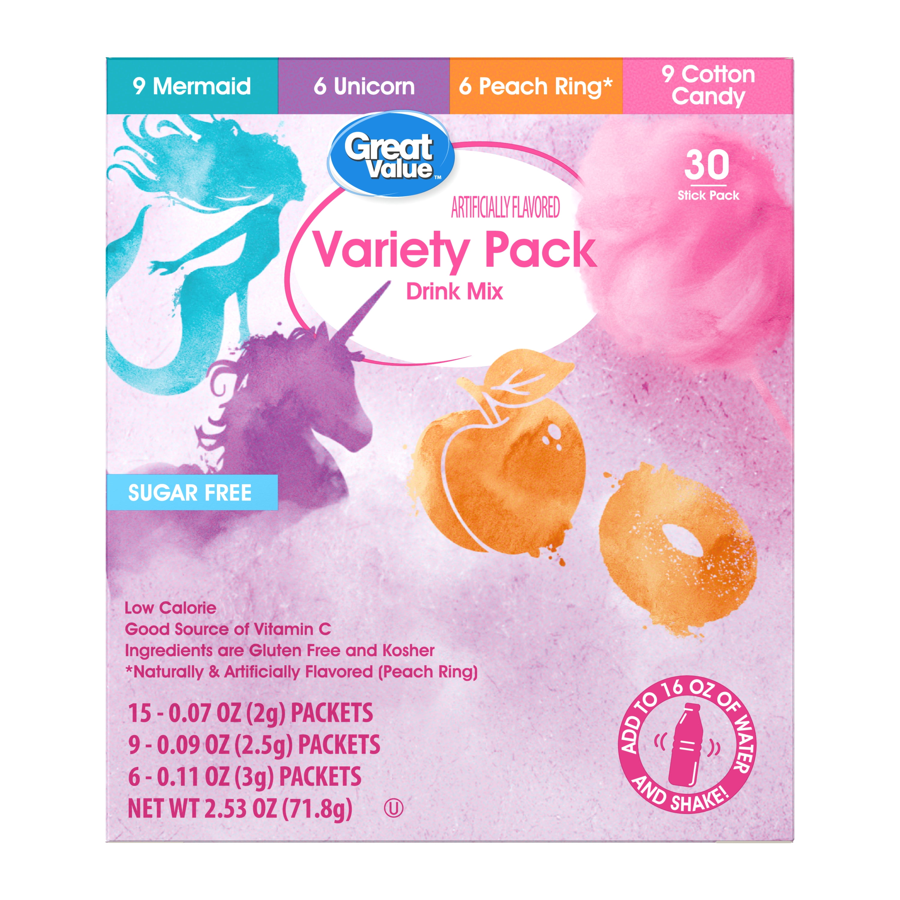 Great Value Sugar-Free WaterTok Variety Pack Drink Mix, 2.53 oz, 30 Count