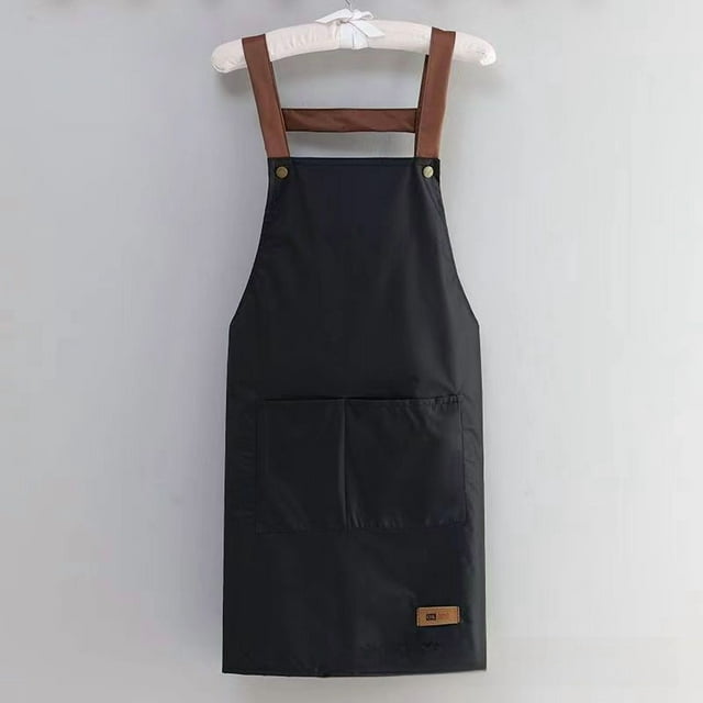 Waterproof Oil-Resistant PVC Kitchen Apron - Unisex Solid Color Design with Adjustable Back Strap and Button Closure, Durable Workwear for Home Cooks and Hotel Staff, Black with Leather Label Accent