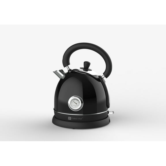 CULINARY CHEF, 1.8 Quart 1,500-Watt Retro Porcelain Electric Water Kettle with Thermometer, Black