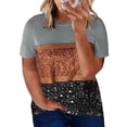 thumbnail image 2 of Uhndy Women's Plus Size Tee Shirt Leopard Print Color Block Crew Neck Short Sleeve Top, 2 of 3