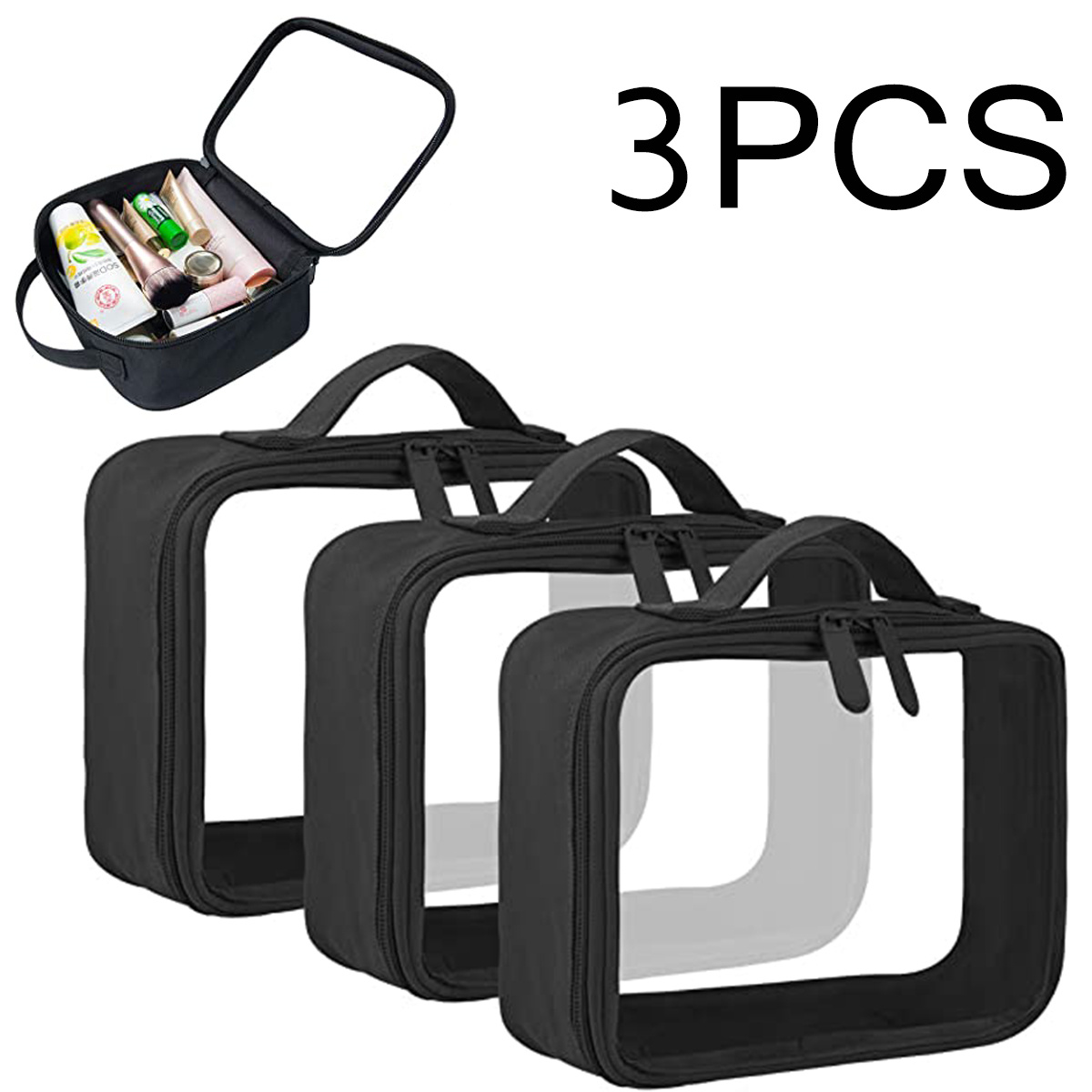 Clear Toiletry Bag, 3 Pack Toiletry Bag Travel Makeup Cosmetic Bag for