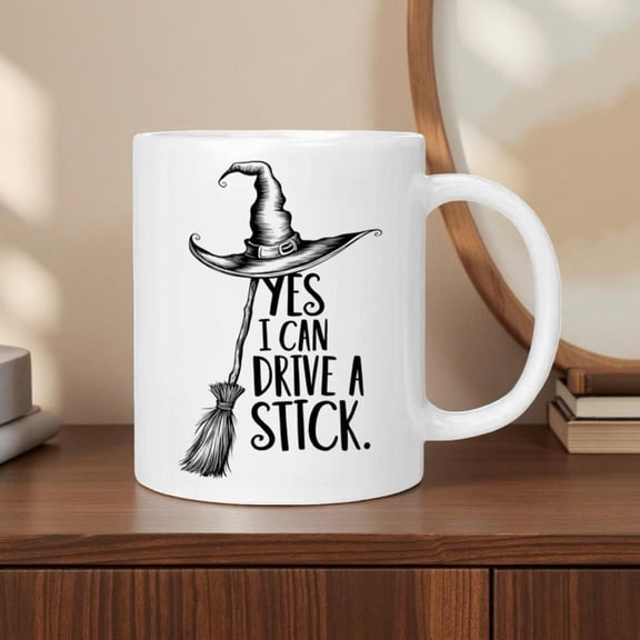 1pc Halloween Witch Hat Broom Coffee Mug 11oz 15oz Ceramic Cup with Yes I Can Drive a Stick Design Heat Resistant Washable Coffee Tea Milk Ideal Hallo
