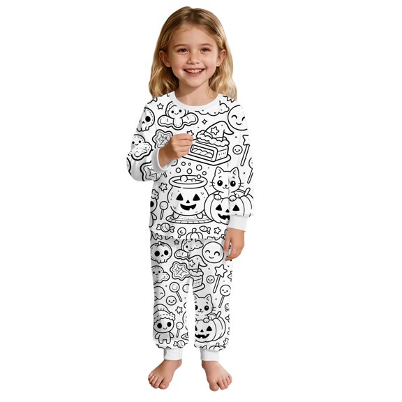 Yuncity Girls Pajamas Diy For Children Autumn Winter Long Sleeve Sleepwear Casual Jammies Cozy Comfortable Loungewear Nightwear Size 2-3 Years White
