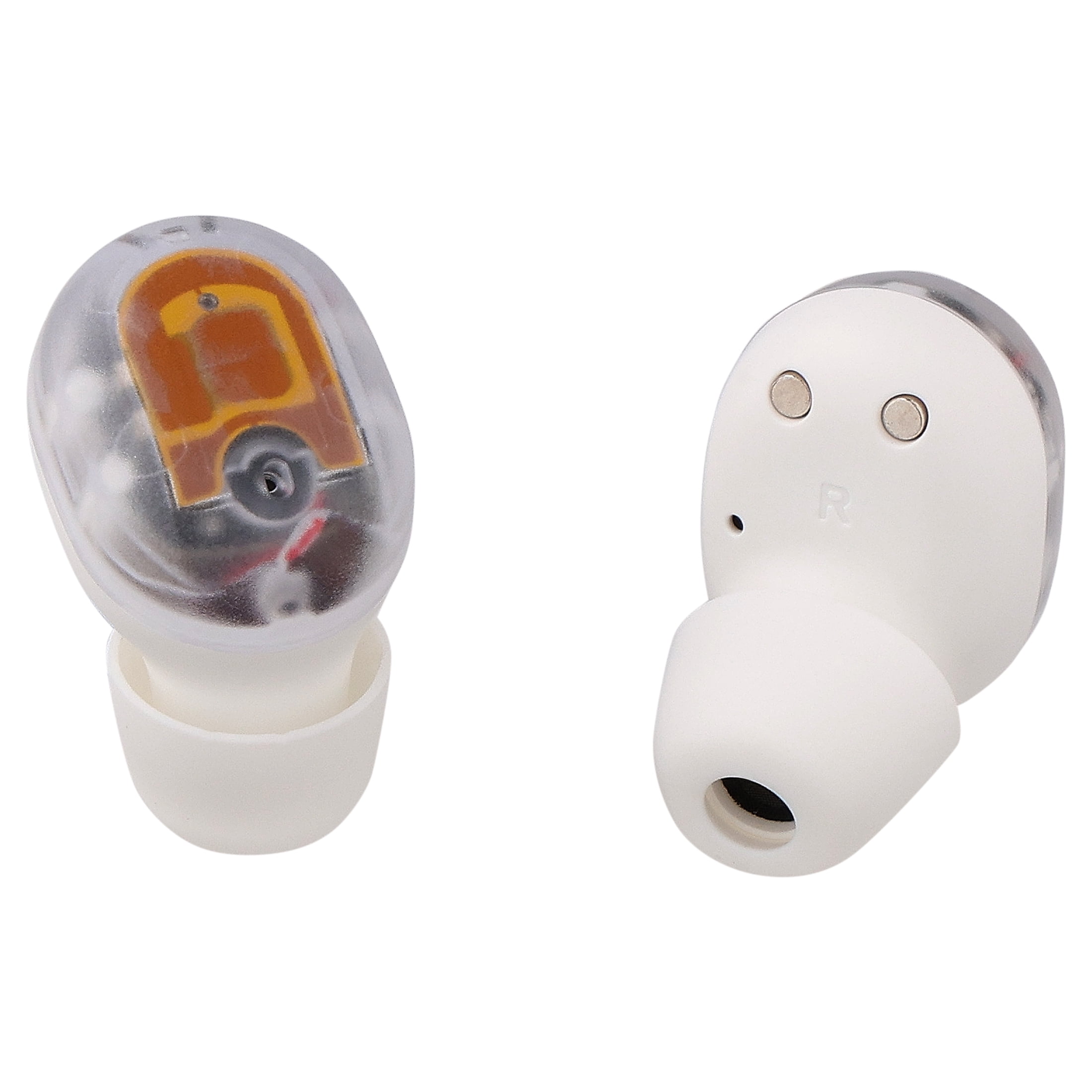 onn Wireless Mini-Earbuds with Wrist-Strap, Clear and White