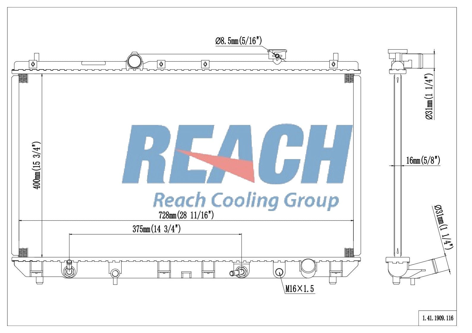 REACH Radiator 41-1909 for 01-97 Toyota Camry; 01-99 Toyota Solara