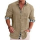 thumbnail image 3 of Camisa con botones para hombre, manga larga, cuello vuelto, patrón liso exterior, estampado interior a cuadros, camisa holgada informal suave para hombre, 3 of 6