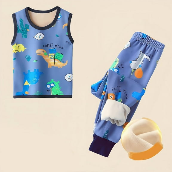 ATOGUTA Kids Thermal Underwear Long Johns for Boys Girls Fleece Lined Vest Base Layer Toddler Thermal Set Size 2T-12, Blue