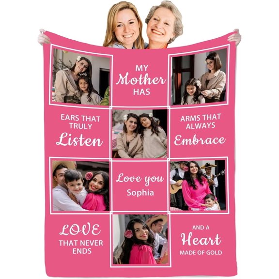 AISENIN Best Mothers Day Birthday Gifts for Mom Custom Personalized Blanket with Photo Picture Customized Unique Creative Gift Throw Blankets Mom Wife Women