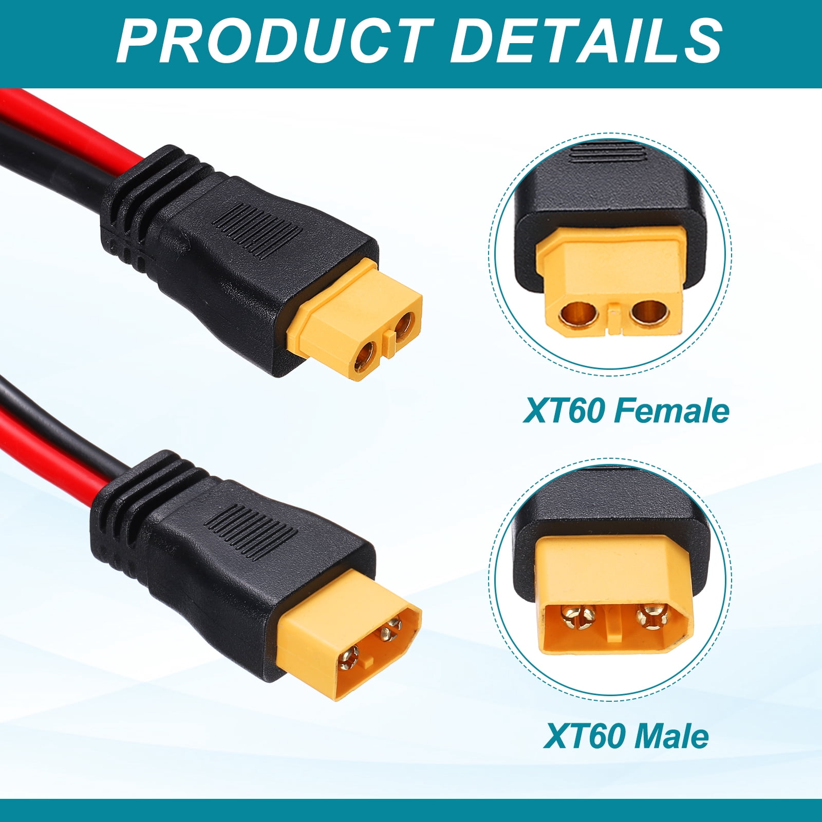 Uxcell 600VDC XT60 Extension Cable, 10AWG 10FT XT60 Male to Female Connector Cable for RC Battery Portable Power Station Solar Panel FPV Drone