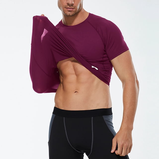 Men's Workout Shirts, Athletic Dry Fit T-Shirt, Raglan Sleeve Compression Top for Training