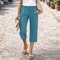 thumbnail image 2 of Yifymode Women Drawstring Elastic Waist Loose Straight Leg Capri Pants Casual Summer Cropped Trousers with Pockets,Sky Blue S, 2 of 5