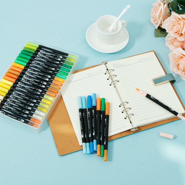Wekvgz 60Colors / 100 Colors Double Tip Brush Pens Washable Double Brush Marker Pens Multifunctional Art Markers Set Practical Paint Markers Set with Fine and Brush Tip for Sketching Drawing Coloring