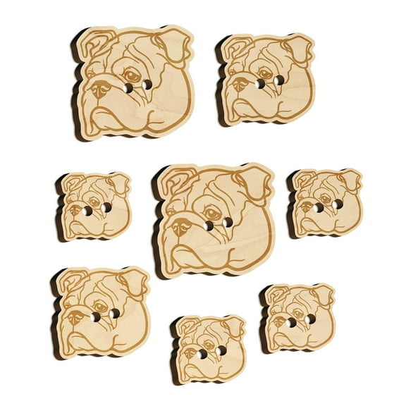 English Bulldog Head Wood Buttons for Crochet Knitting Sewing DIY Craft - 1.00 Inch Medium (7pcs)