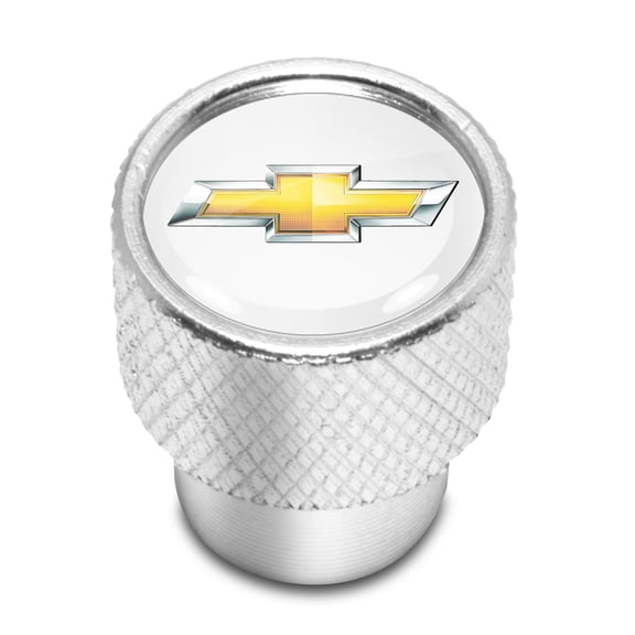Chevrolet Golden Logo in White on Shining Silver Aluminum Tire Valve Stem Caps