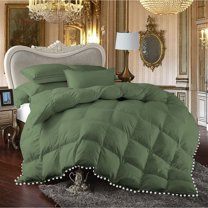 DNG Creations 1 Piece Pom Pom Box Design Comforter 550 GSM All Season White Vintage Pom-Pom Fringe ( King/Cal King Size ) 100% Egyptian Cotton, Solid Moss Colour