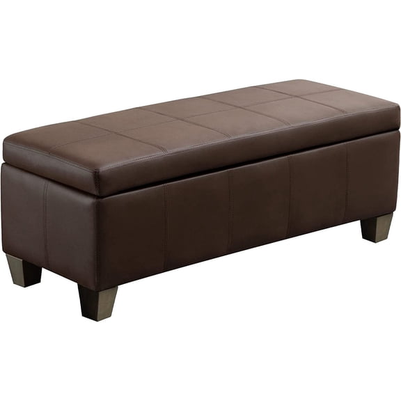 41" Storage Ottoman Bench with Safety Hinge, Upholstered Faux Leather Foot Rest for Bedroom, Living Room, Entryway, Hallway, Supports 500lbs, Brown