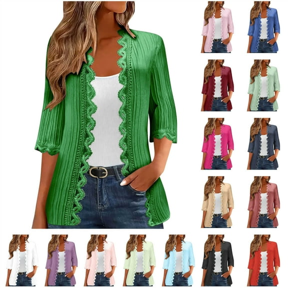 Camisas Para Hombres! BiZtdJrK Lightweight Cardigans for Women 3/4 Sleeve Open Front Shrug Dressy Lace Trim Blouse Tops Fall Cardigan Light Blue XL