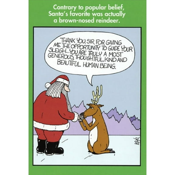 Nobleworks Brown-Nosed Reindeer Leigh Rubin Humorous / Funny Christmas Card (1 card/1 envelope)