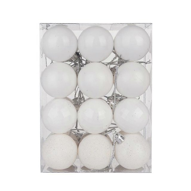 24 piezas/juego de adornos para árbol de Navidad de 4 cm que aumentan la atmósfera, diseño de escena decorativa, ligero con cuerda, decoración para árbol de Navidad, brillante, reflectante, blanco