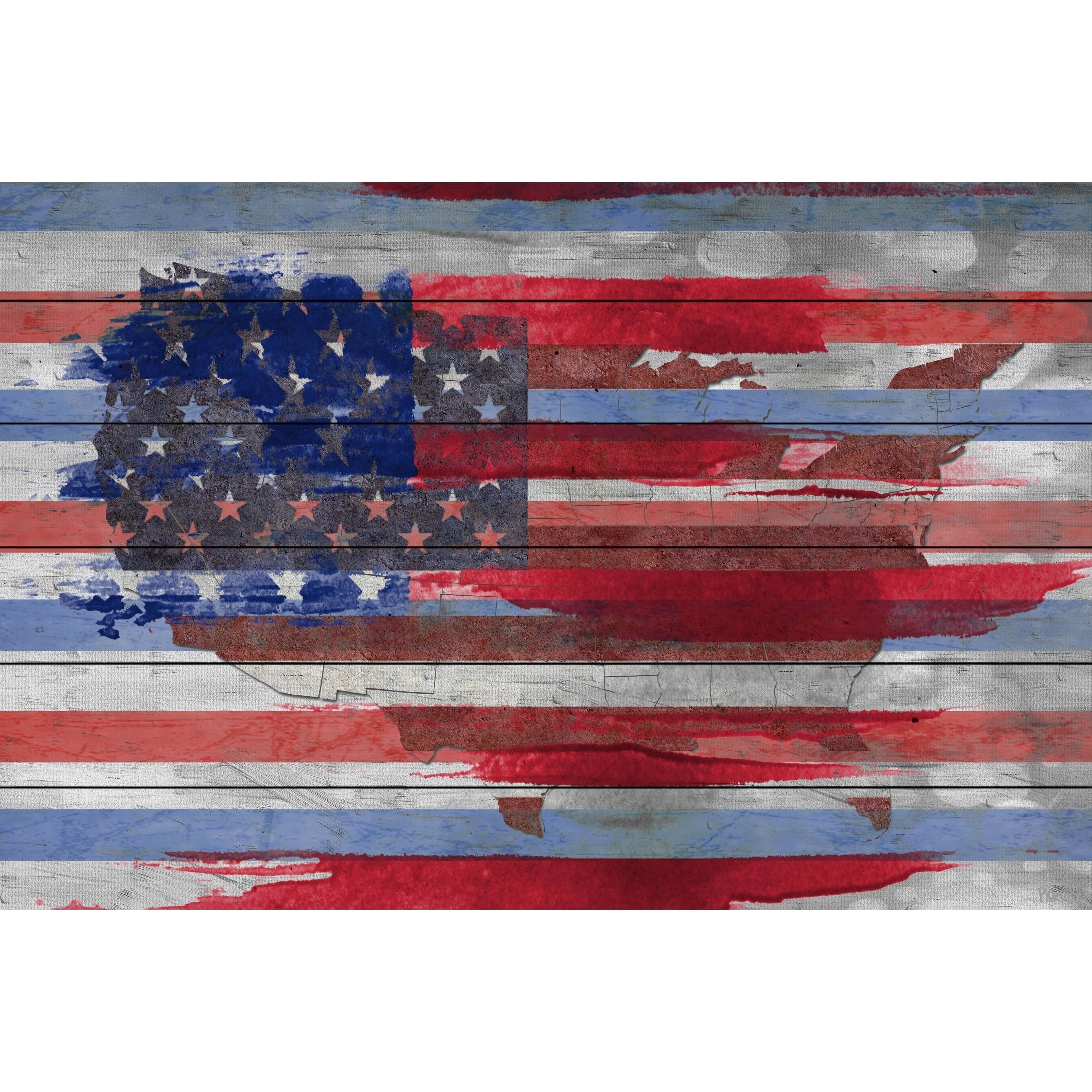 Parvez Taj  - "United States" Print on White Wood - Multi-Color 45 x 30