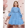 thumbnail image 3 of Arshiner Tulle Dress Toddler Girls Puff Long Lantern Sleeves Fall Winter Tutu Party Dresses with Tie Belt, 3 of 6