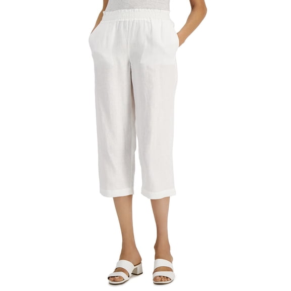 Charter Club Women's Linen Cropped Pants Bright White Size L