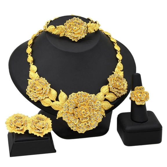Yammee African Bridal Jewelry Set in 24K Gold Plating with Earrings and Bracelet