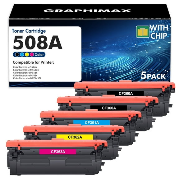 508A 5-Pack Toner Cartridge Compatible for HP 508A 508X CF360A CF361A CF362A CF363A Color LaserJet Enterprise 552dn M553dn M553n M553x MFP M577 Printer (Black,Cyan,Magenta,Yellow)