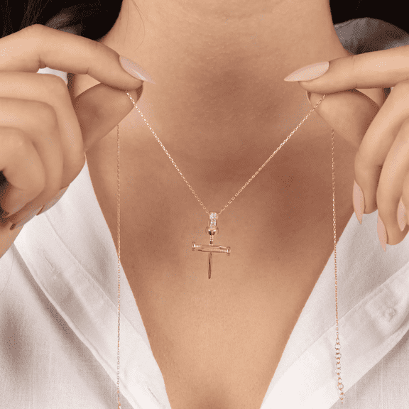 1Ct Simulated Diamond 925 Silver Cross Pendant 14K Rose Gold Plated