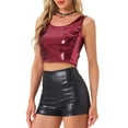 thumbnail image 4 of INSPIRE CHIC Women's Metallic Sequin Crop Top Sparkle Glitter Sleeveless Party Club Tank Top M Wine Red, 4 of 6