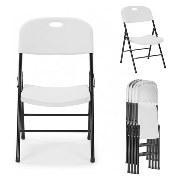 (4pcs Heavy Duty Plastic Foldable Chair for Adults, Portable Outdoor Seating for Wedding, Event, Party, Backyard, Patio, or Dining Use, Comfortable Stackable Design (White, 4 Pack)