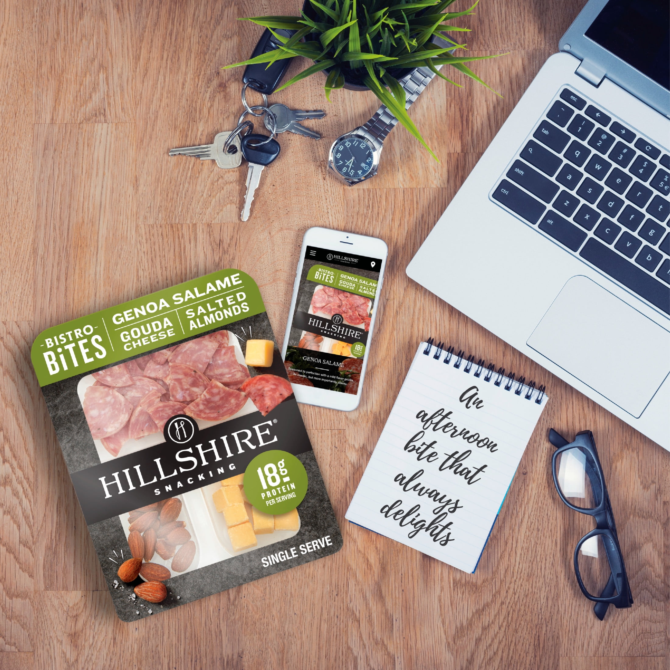 Hillshire Snacking Sliced Refrigerated Snack Boxes, 2.8 oz, Protein Bistro Bites, Genoa Salami, Gouda Cheese & Salted Almonds, Snack Pack