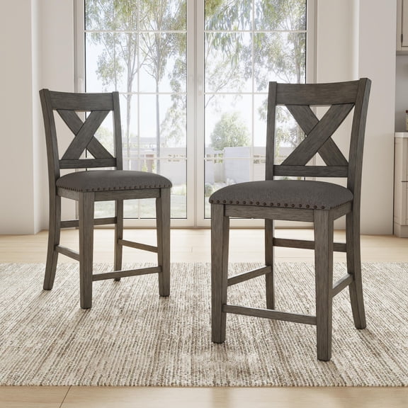 Signature Design by Ashley Caitbrook Rustic 24.63" Counter Height Upholstered Barstool, 2 Count, Gray