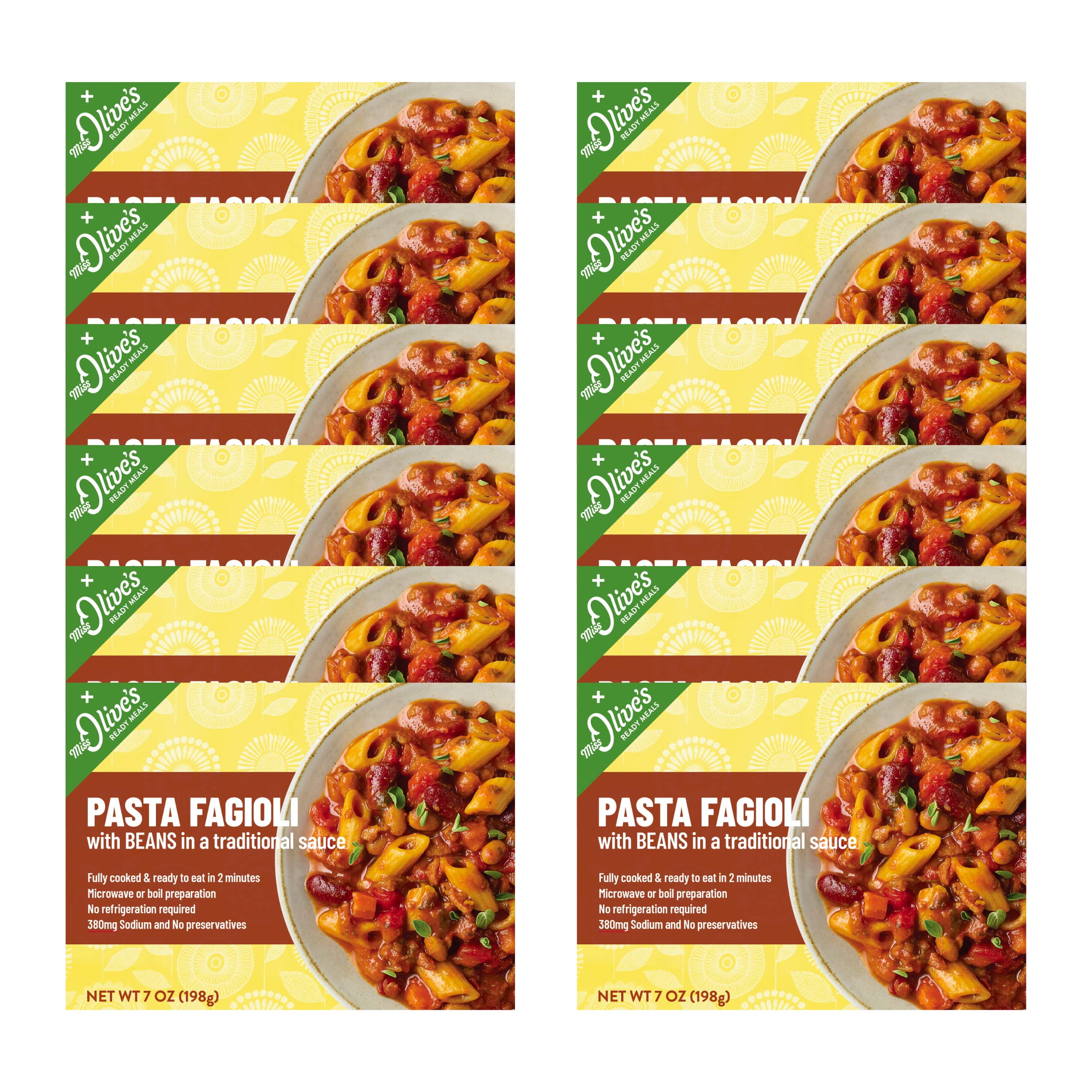 Miss Olives Pasta Fagioli Microwavable Lower Sodium Healthy Ready Meal, 7 ounce (Pack of 12)