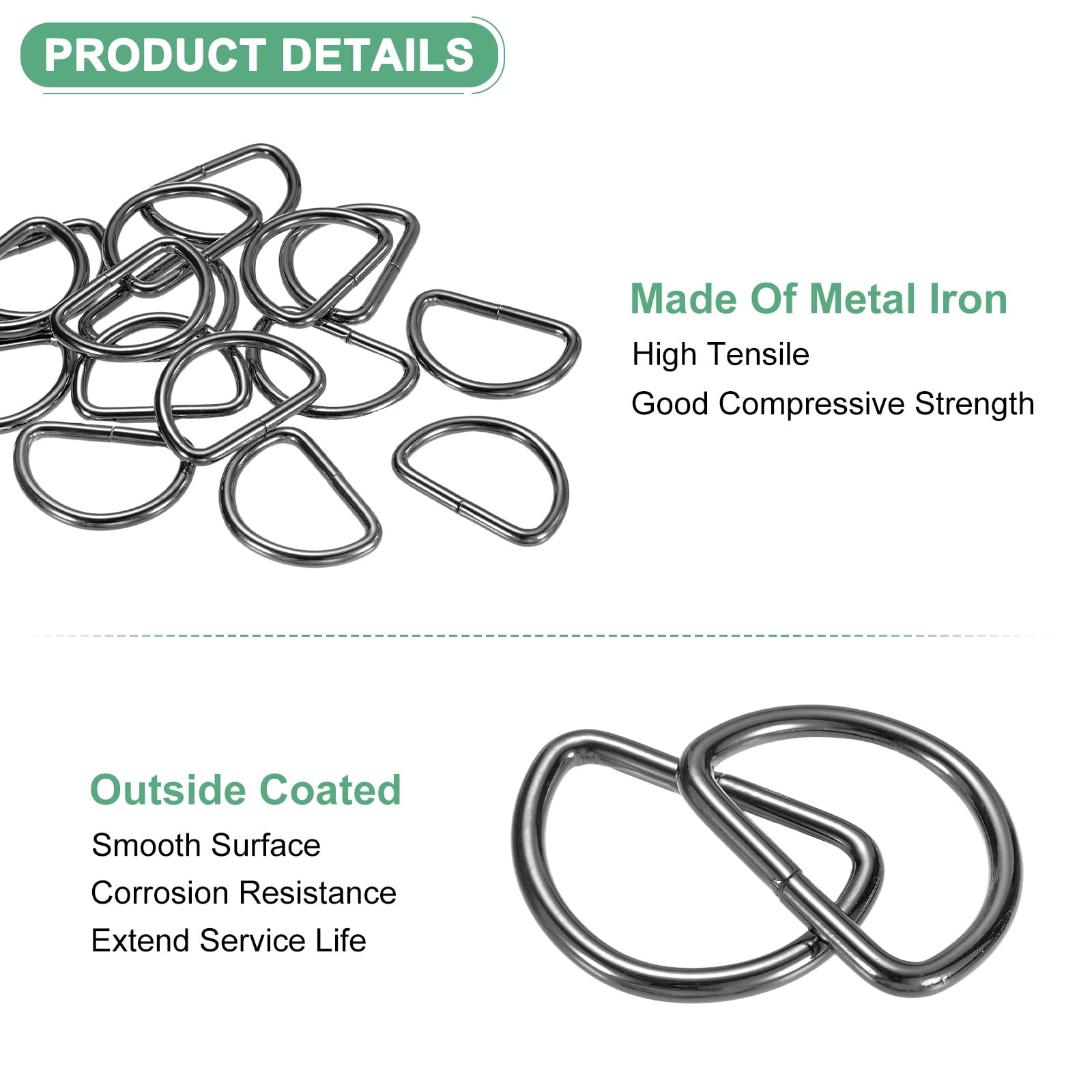 Uxcell 20-Pack D-Rings Buckle, 1-1/2 Inch Iron Non-Welded Dee Rings Metal Buckle for Purse/Aprons/Belts/Pet Collars, Semi-Circular D Ring Hardware [Black Gray]