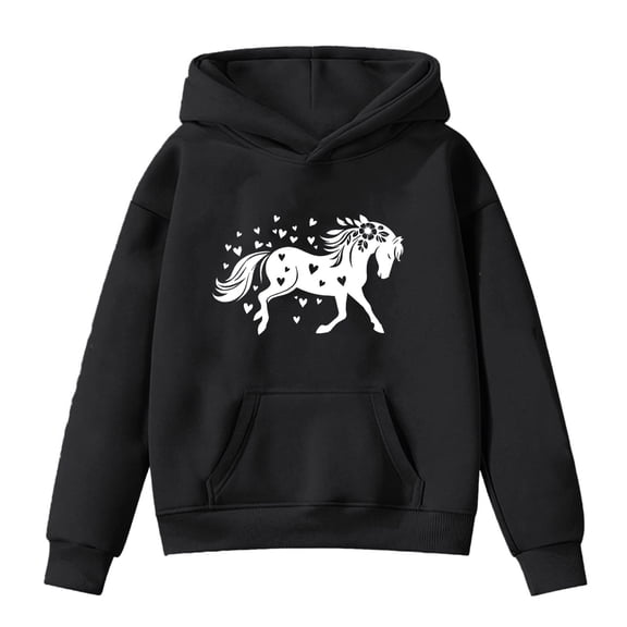 Little and Big Girls Sweatshirt Warm Fall Winter Shirts Long Sleeve Horse Print Pullover