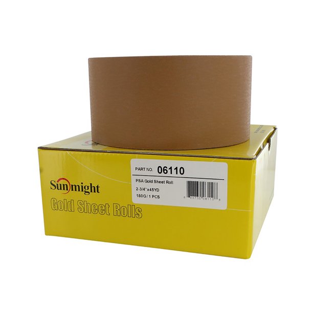Sunmight 06110 23/4" x 45YD 180 Grit Gold PSA Sanding Sheet Roll