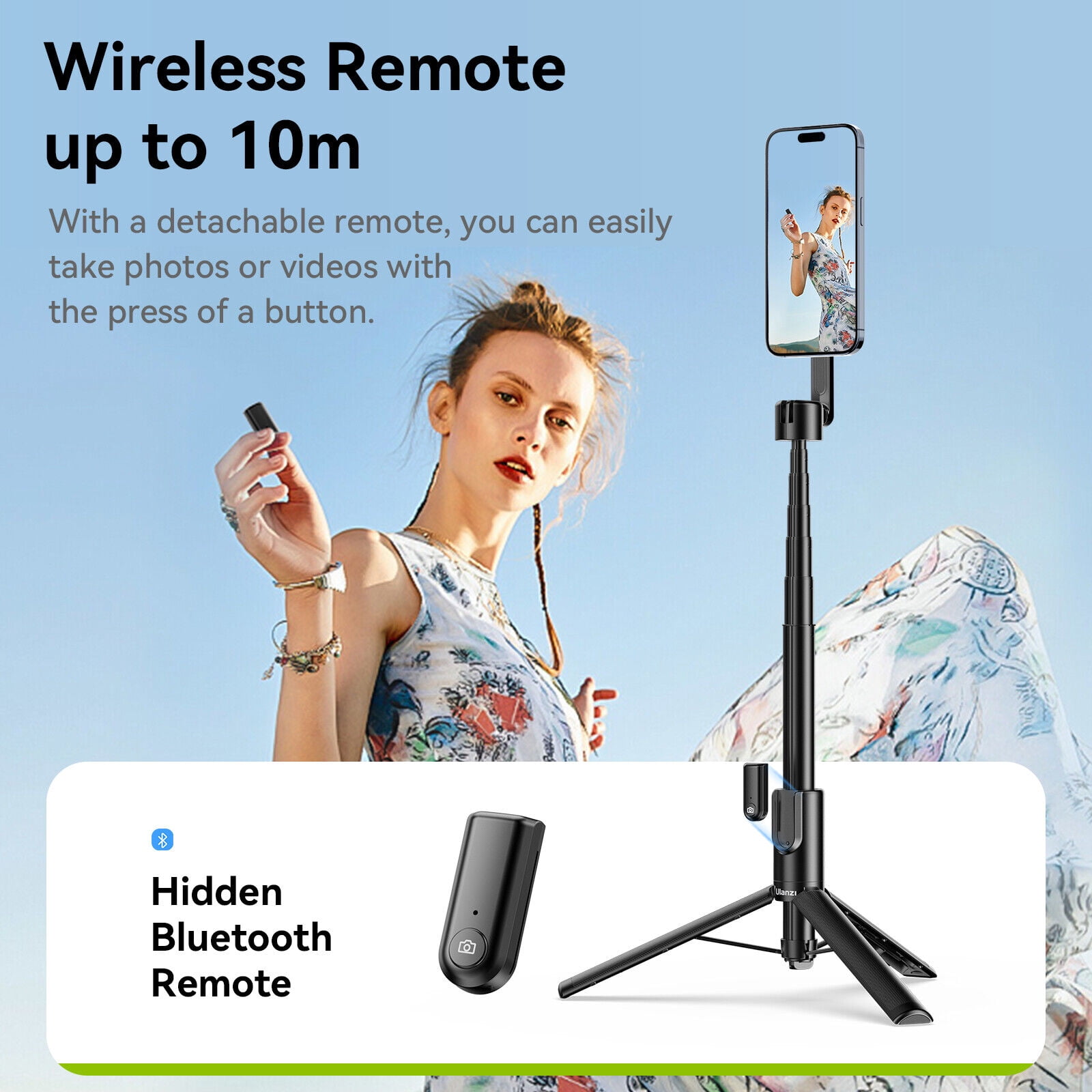 Ulanzi MG-003 Magnetic Phone Selfie Stick Tripod with Bluetooth Remote and Extendable Design