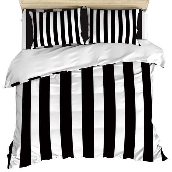 Black Striped Duvet Cover Set, Modern Farmhouse Black White Stripes Soft Duvet Cover Twin Size Bedding Set 4 Pieces, 1 Quiltcover and 2 Pillowcases with Zipper, 1 Bed Sheet for All Seasons