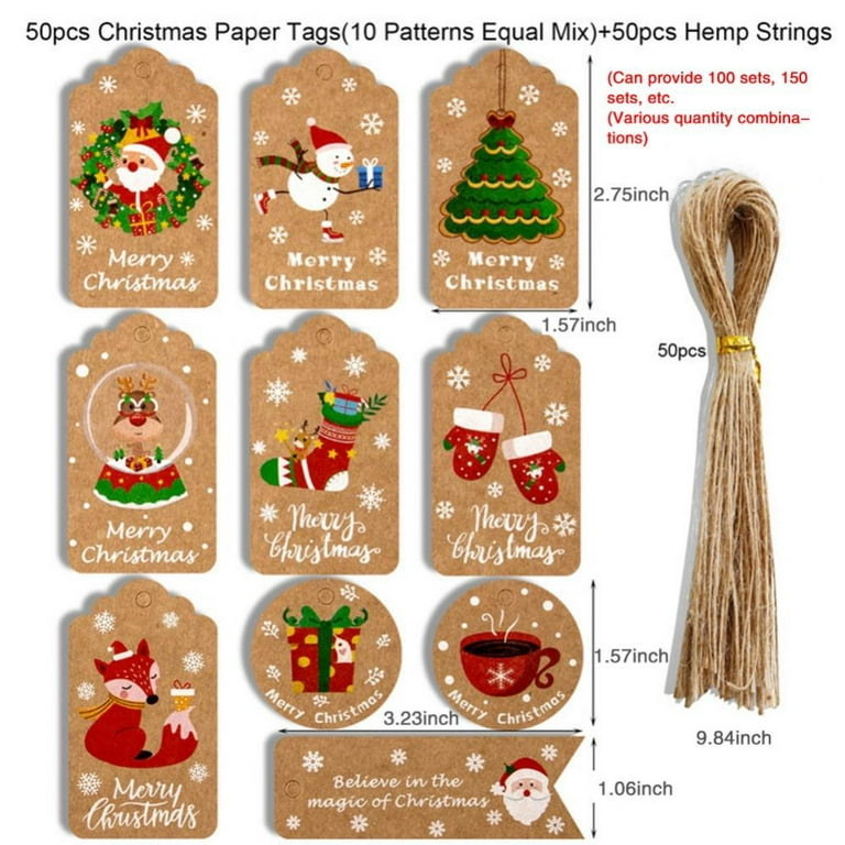 50 Pieces Christmas Gift Tags Xmas Brown Kraft Paper Hanging Tags