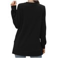 thumbnail image 4 of Ahdbta Women's Sweatshirts Long Sleeve Crewneck Pleated Front Pullover Tops Solid Color Button Decor Trendy Side Split Tops, 4 of 8