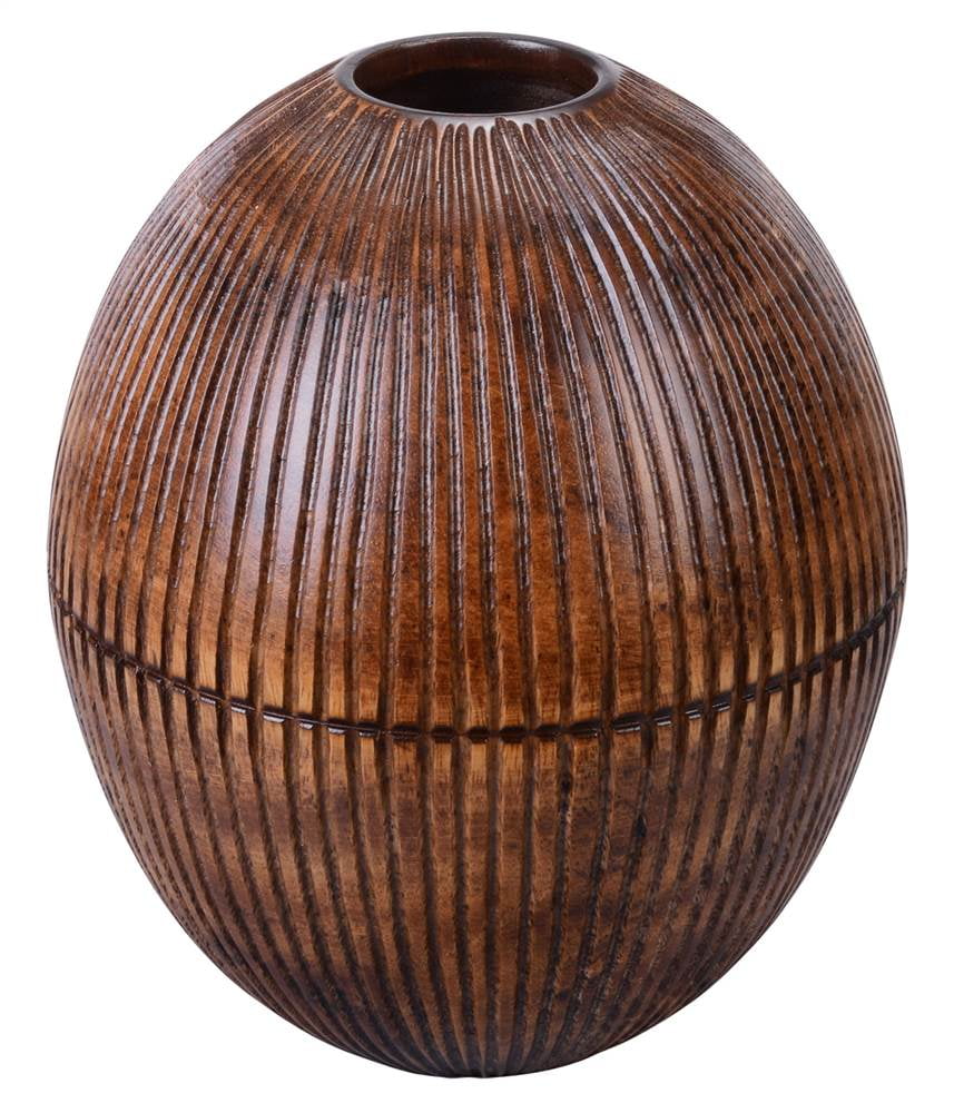 Handmade Oval Mango Wood Vase in Brown