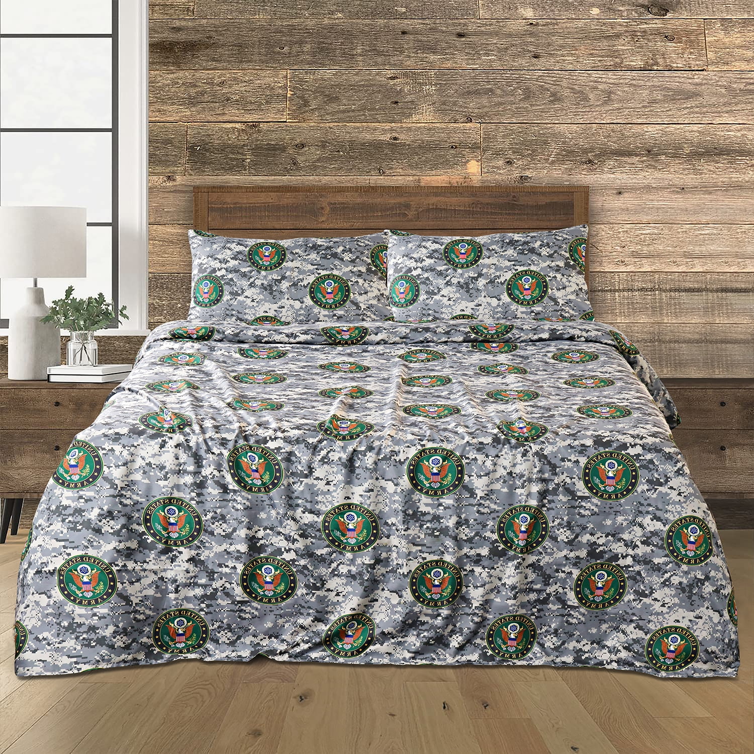 US Army Camouflage Full Sheet Set 4 Piece Military Camo Bedding